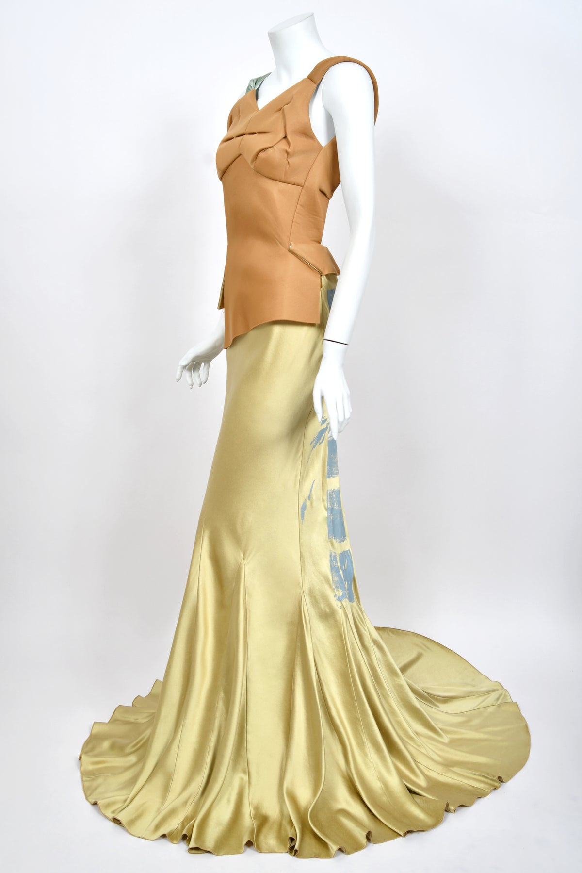 2016 Maison Margiela by John Galliano Runway Champagne Satin Breastplate Backless Bias-Cut Gown