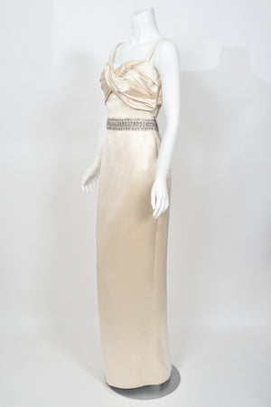 2008 Christian Dior by John Galliano Beaded Ivory Silk Shelf-Bust Hourglass Gown