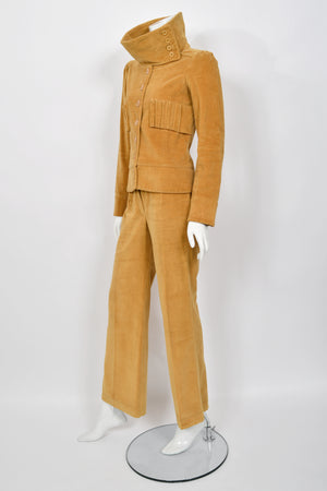 1968 Biba Documented Marigold Corduroy Funnel-Collar Jacket Pants Suit