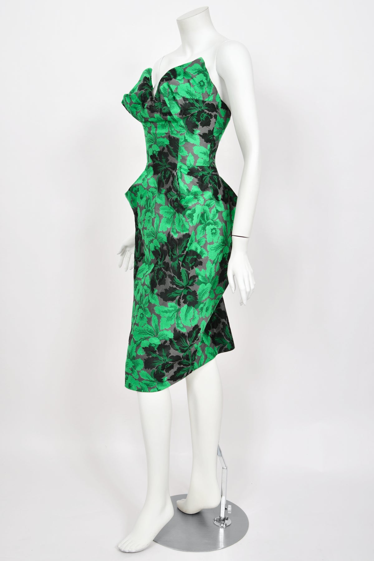 2010 Vivienne Westwood Gold Label Sculpted Green Floral Silk Brocade Corset Dress