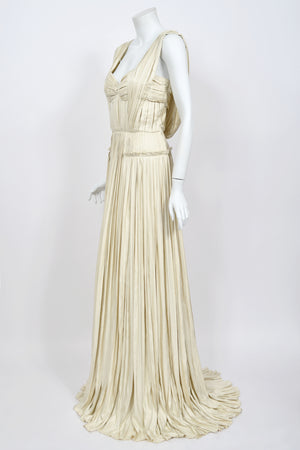 2009 Bottega Veneta Heavily Pleated Ivory Silk Bustier Runway Gown w/ Tags