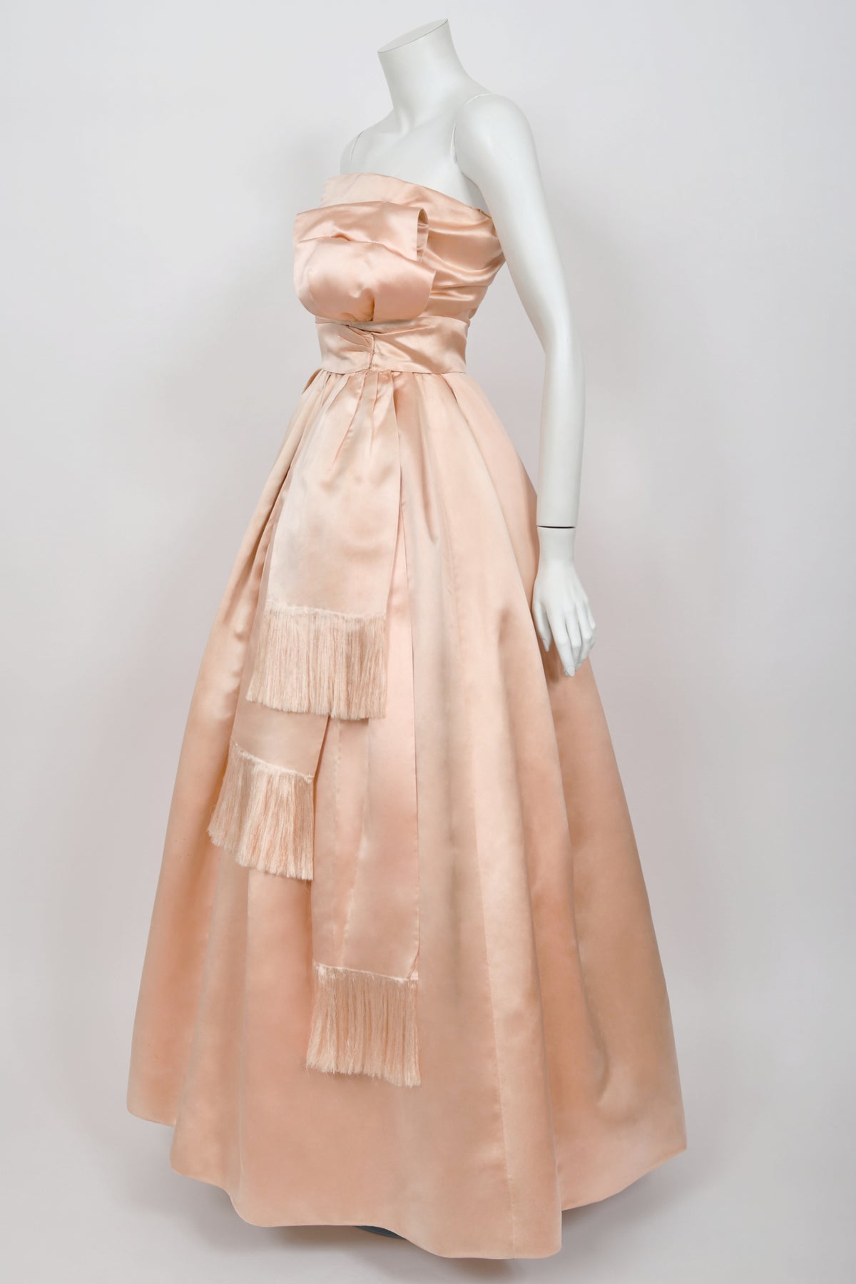 1958 Christian Dior by Yves Saint Laurent Documented Blush-Pink Silk Strapless Corset Gown