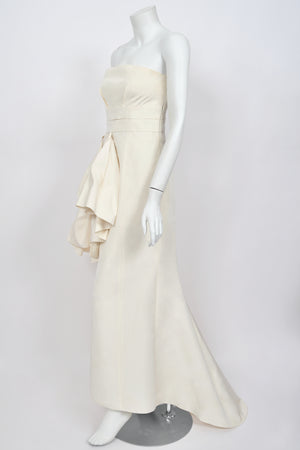 2008 Christian Dior by John Galliano Ivory Silk Strapless Bustier Peplum Gown