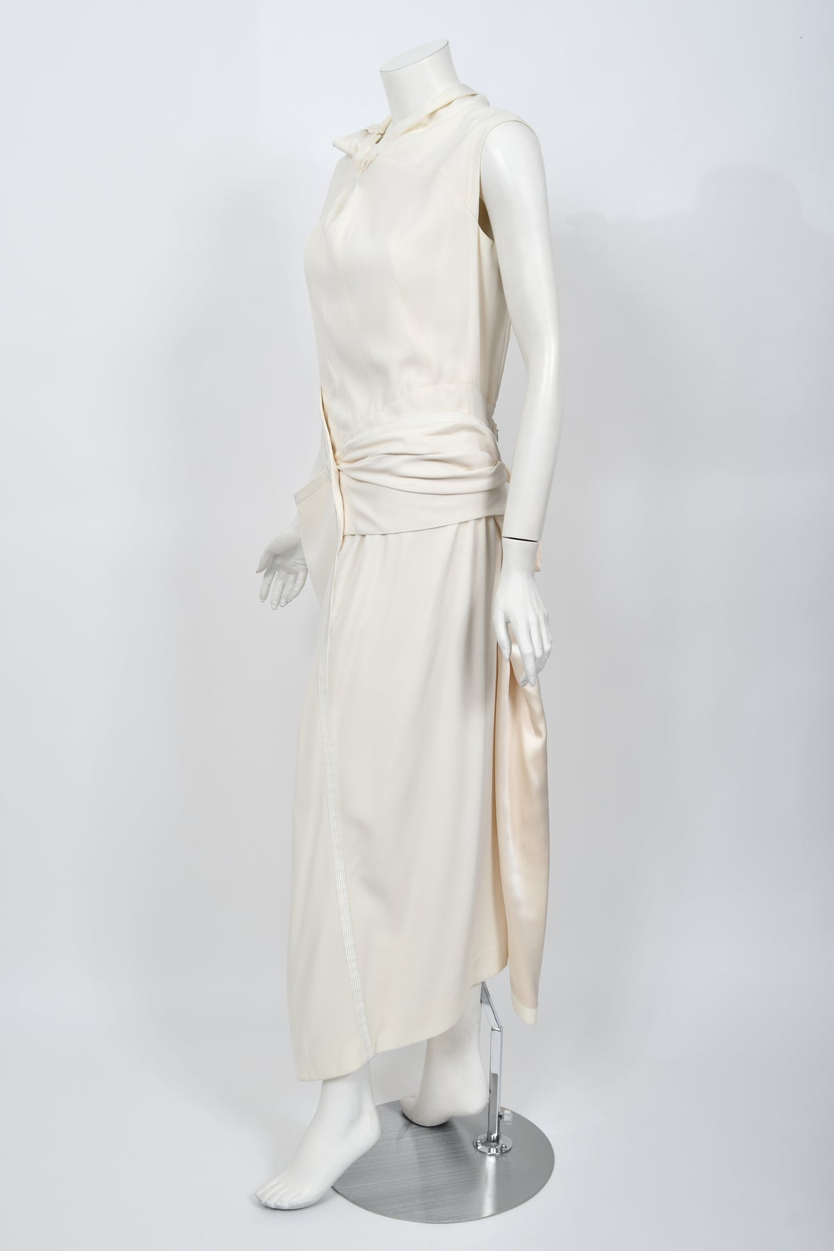 2000 Christian Dior by John Galliano Ivory Crepe Cut-Out Asymmetric Draped Dress