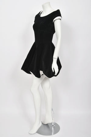 1996 Thierry Mugler Black Velvet & White Silk Sculpted Futuristic Mini Dress