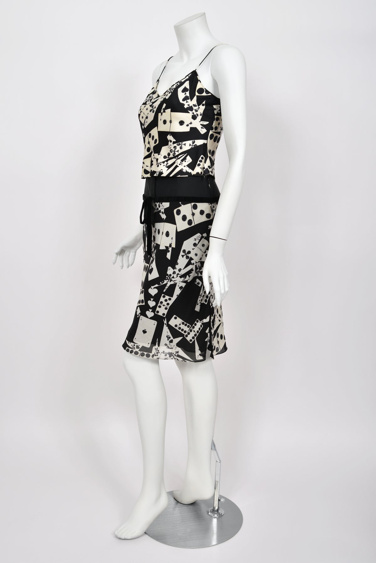2001 Christian Dior by John Galliano &#39;Playing Cards&#39; Print Silk Cropped Camisole &amp; Skirt
