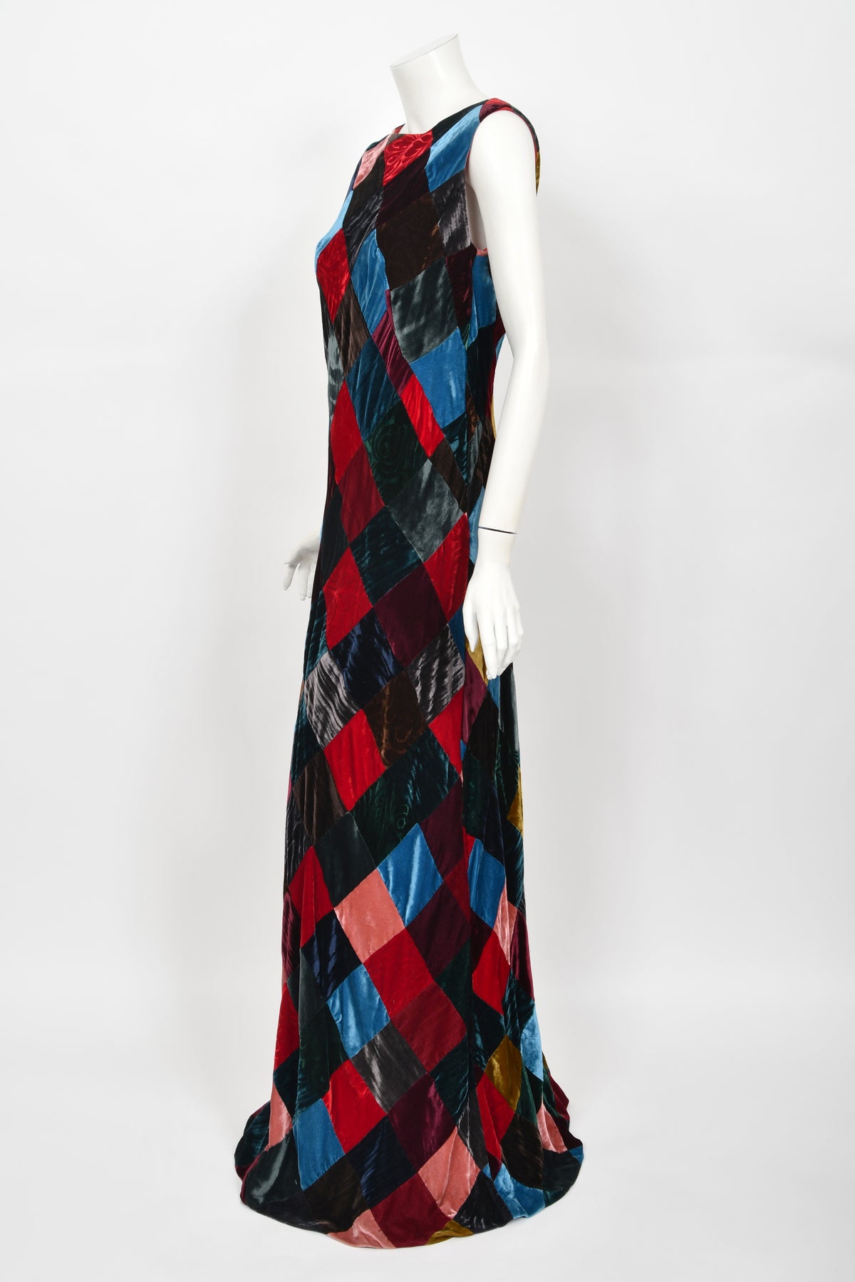1994 Dolce &amp; Gabbana Editorial Runway Multicolored Patchwork Velvet Gown