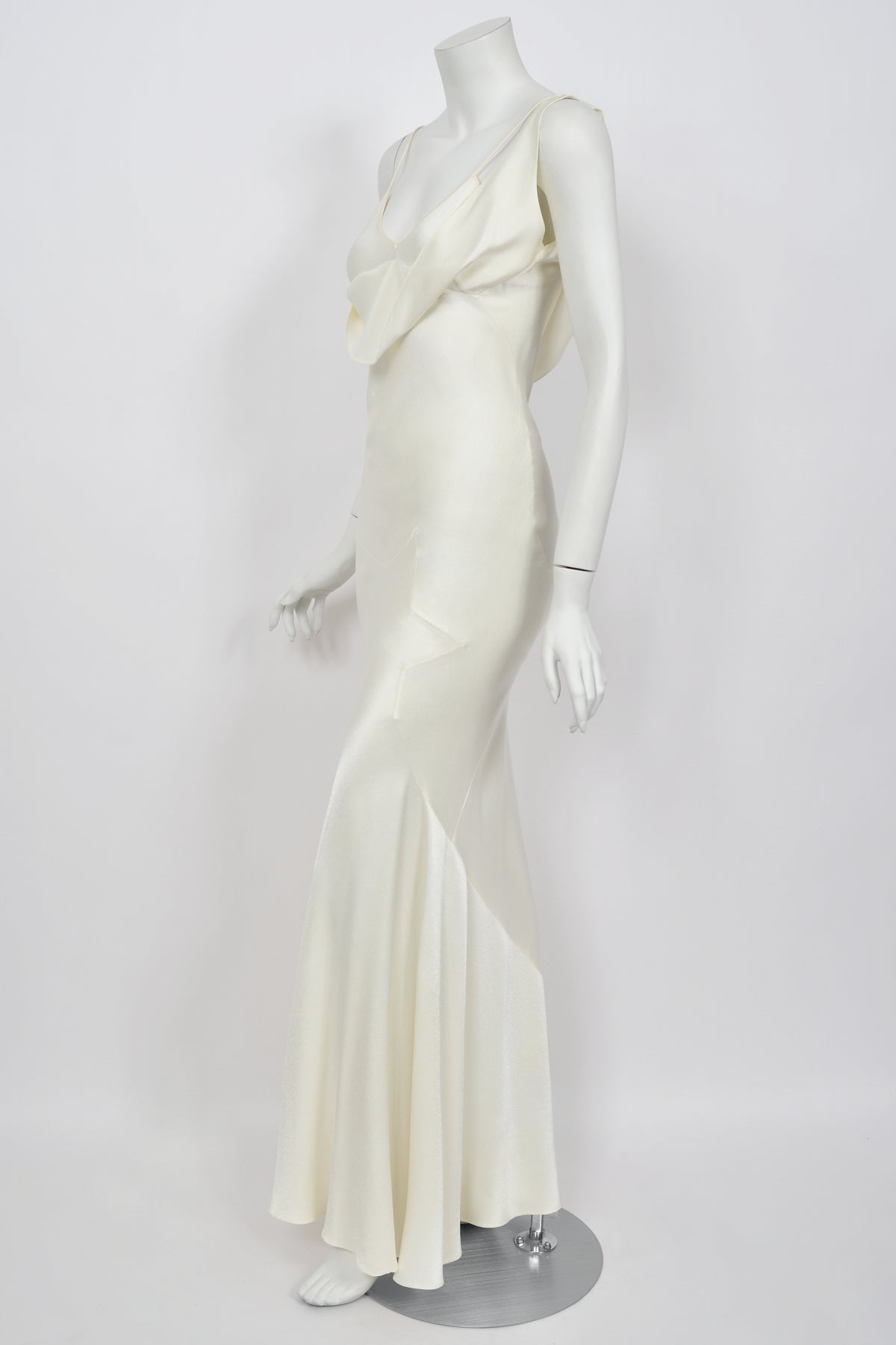 1994 John Galliano &#39;São Schlumberger&#39; Collection Ivory Off Shoulder Bias-Cut Gown