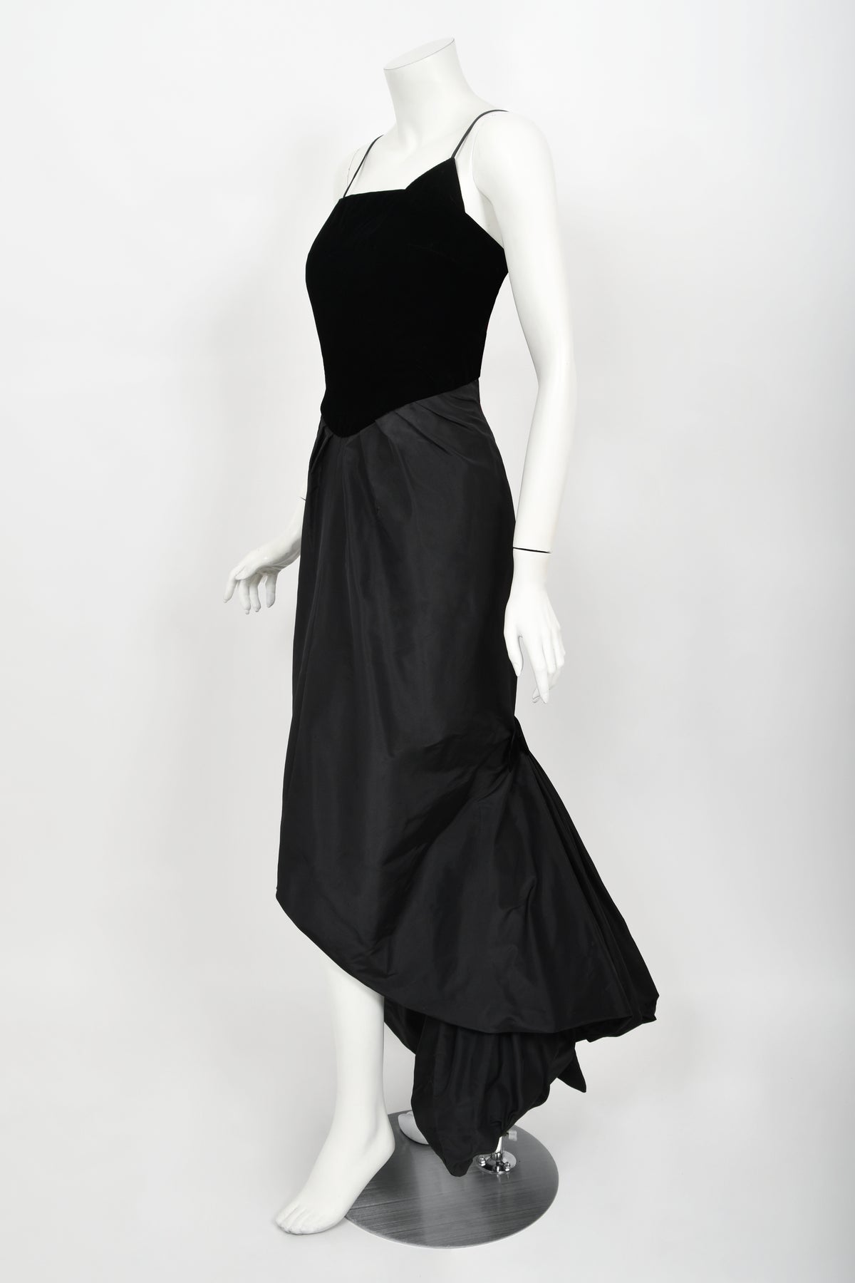 1958 Philip Hulitar &#39;Old Hollywood&#39; Black Silk &amp; Velvet Hourglass Fishtail Dress