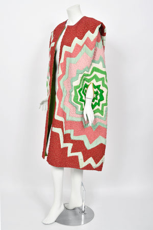 1980's Michaele Vollbracht Couture Iconic Metallic Embroidered Graphic Silk Cape