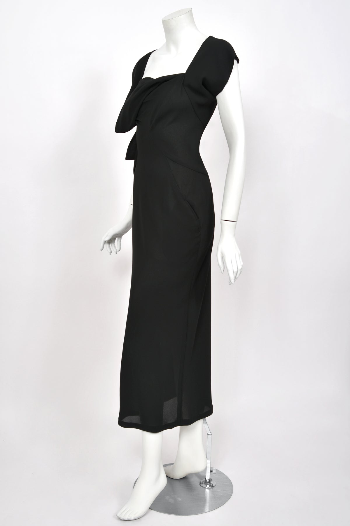 1998 Yohji Yamamoto Runway Black Crepe Asymmetric Avant-Garde Bias Cut Dress