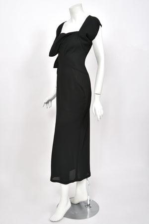 1998 Yohji Yamamoto Runway Black Crepe Asymmetric Avant-Garde Bias Cut Dress