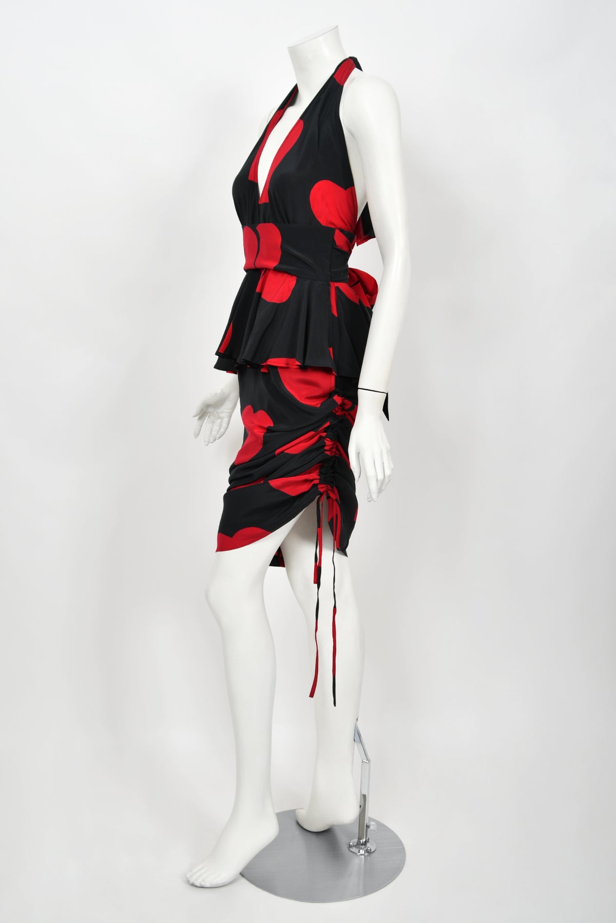 1994 Moschino Couture Documented &#39;Heartbreaker&#39; Novelty Print Silk Convertible Dress