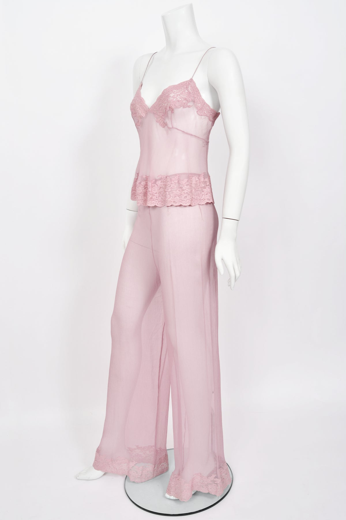 1999 Christian Dior by John Galliano Lilac Sheer Silk &amp; Lace &#39;Lingerie&#39; Camisole Pants Set