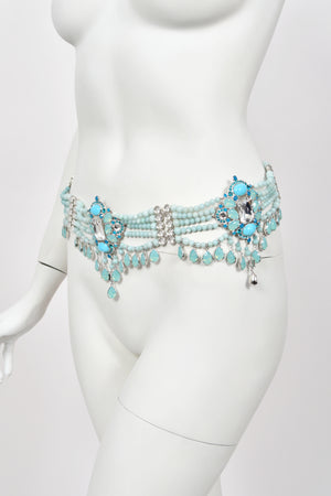 2008 Christian Dior by John Galliano Runway Turquoise Crystal Cabochons Beaded Statement Belt