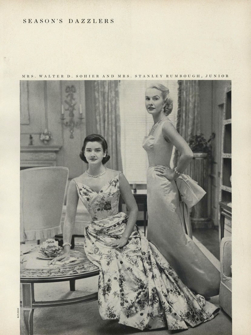 1955 Samuel Winston Vogue Documented Pink Floral Silk Satin Sculptural Trained Gown