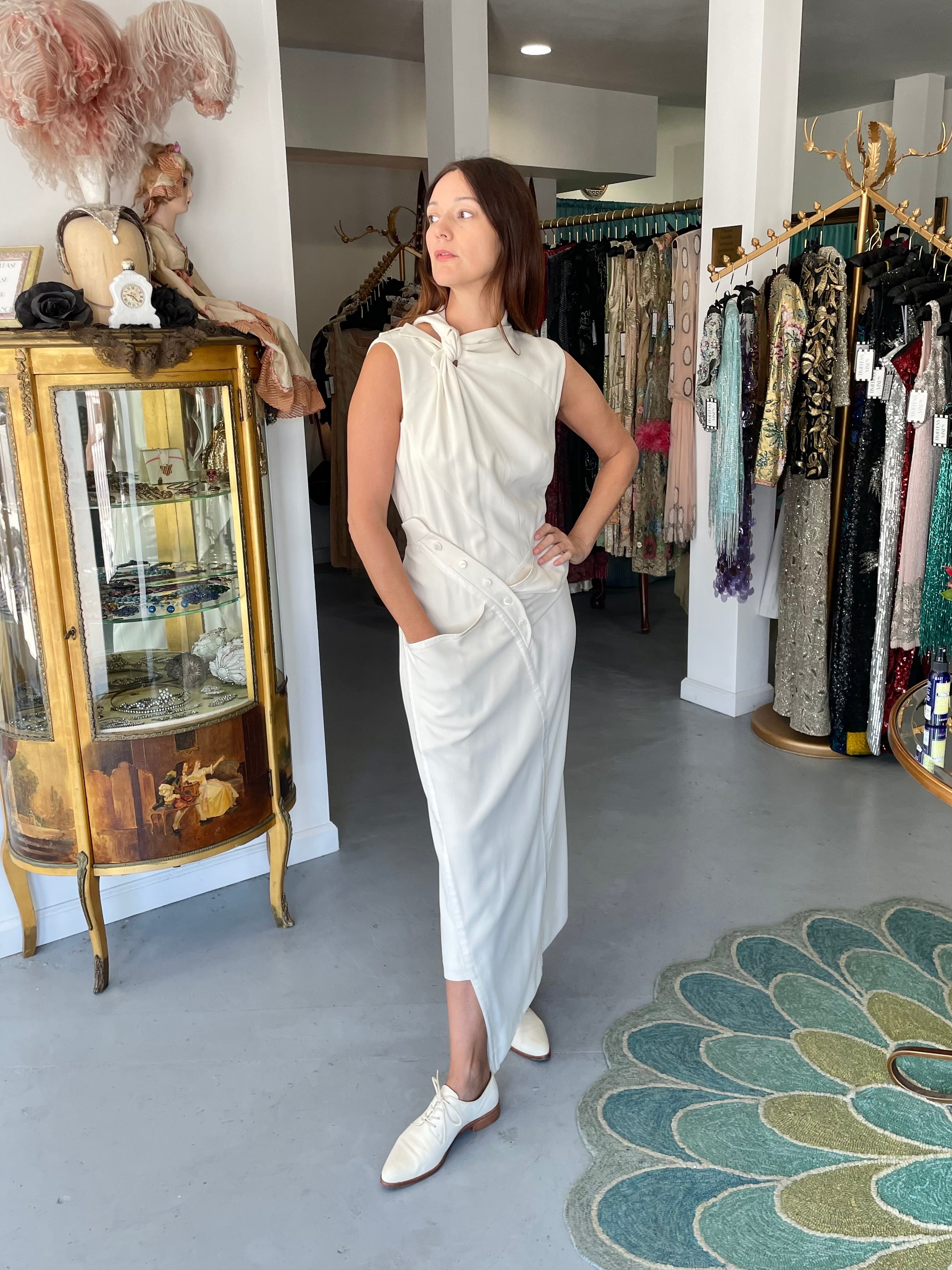 2000 Christian Dior by John Galliano Ivory Crepe Cut-Out Asymmetric Dr - Timeless Vixen 2000 Christian Dior by John Galliano Ivory Crepe Cut-Out Asymmetric Dr - Timeless Vixen