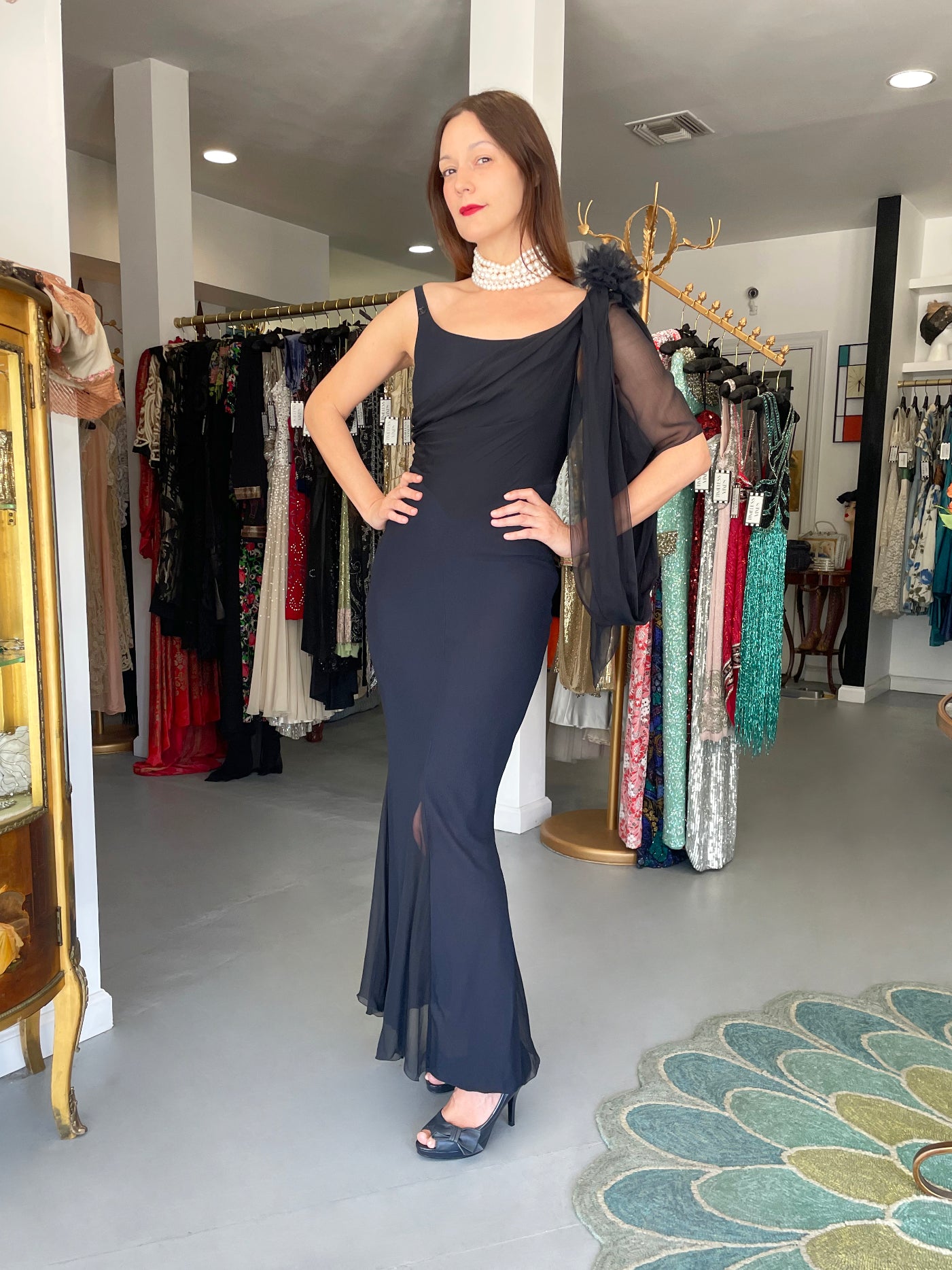 2002 Chanel Cruise Collection Midnight Blue Silk Chiffon Draped Bias-Cut Gown