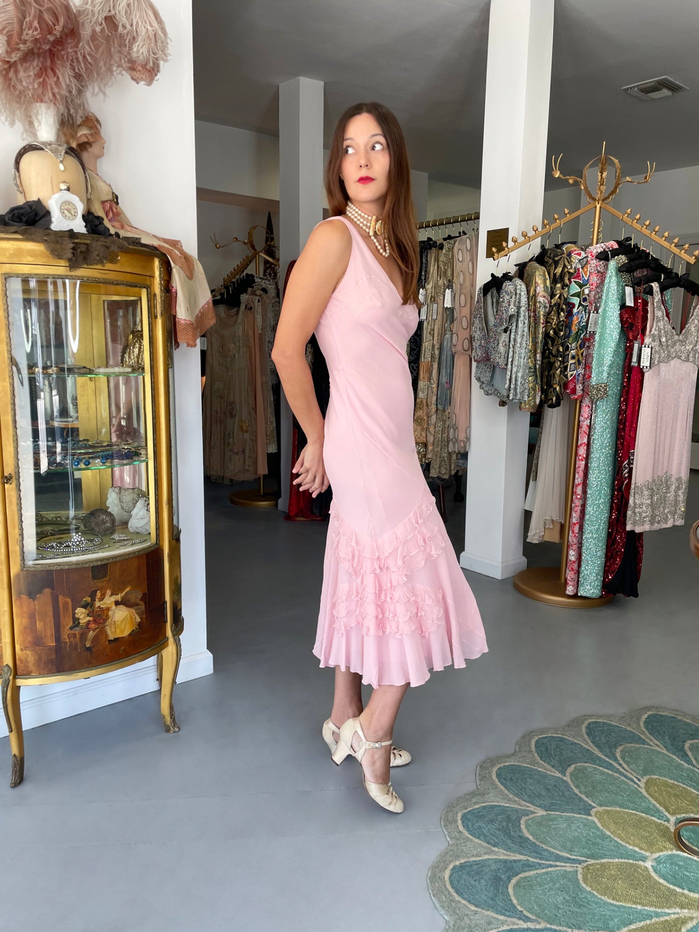 2004 Christian Dior by Galliano Pastel Pink Silk Tiered Bias-Cut Dress