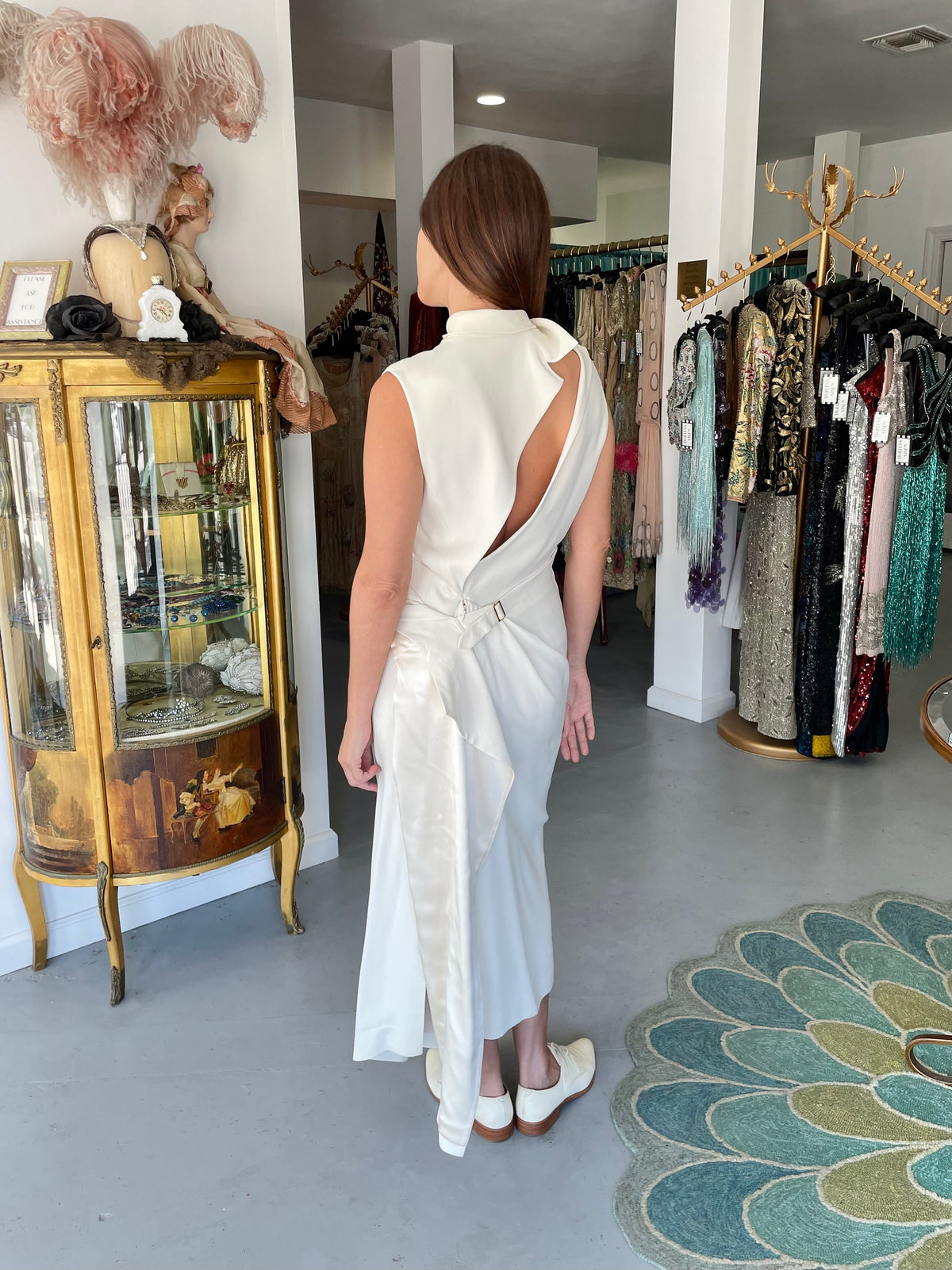 2000 Christian Dior by John Galliano Ivory Crepe Cut-Out Asymmetric Draped Dress