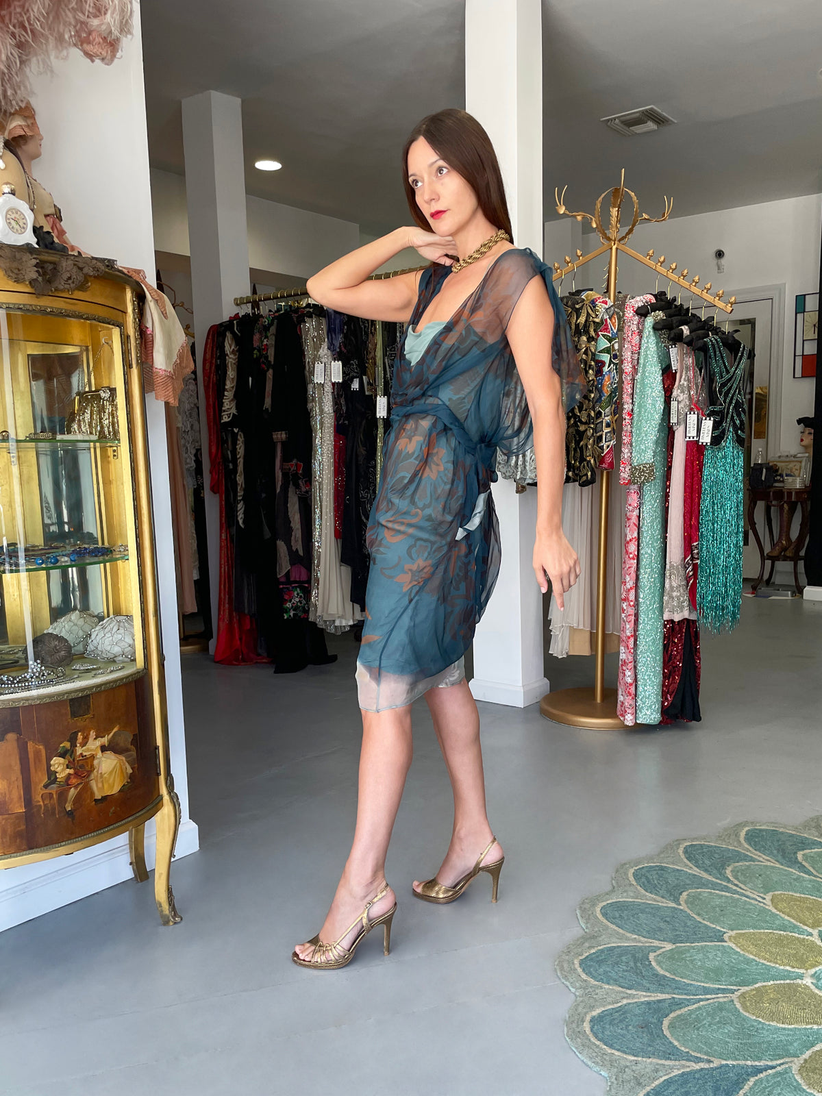 2006 Christian Dior by John Galliano Blue Watercolor Sheer Silk Draped Slip Dress