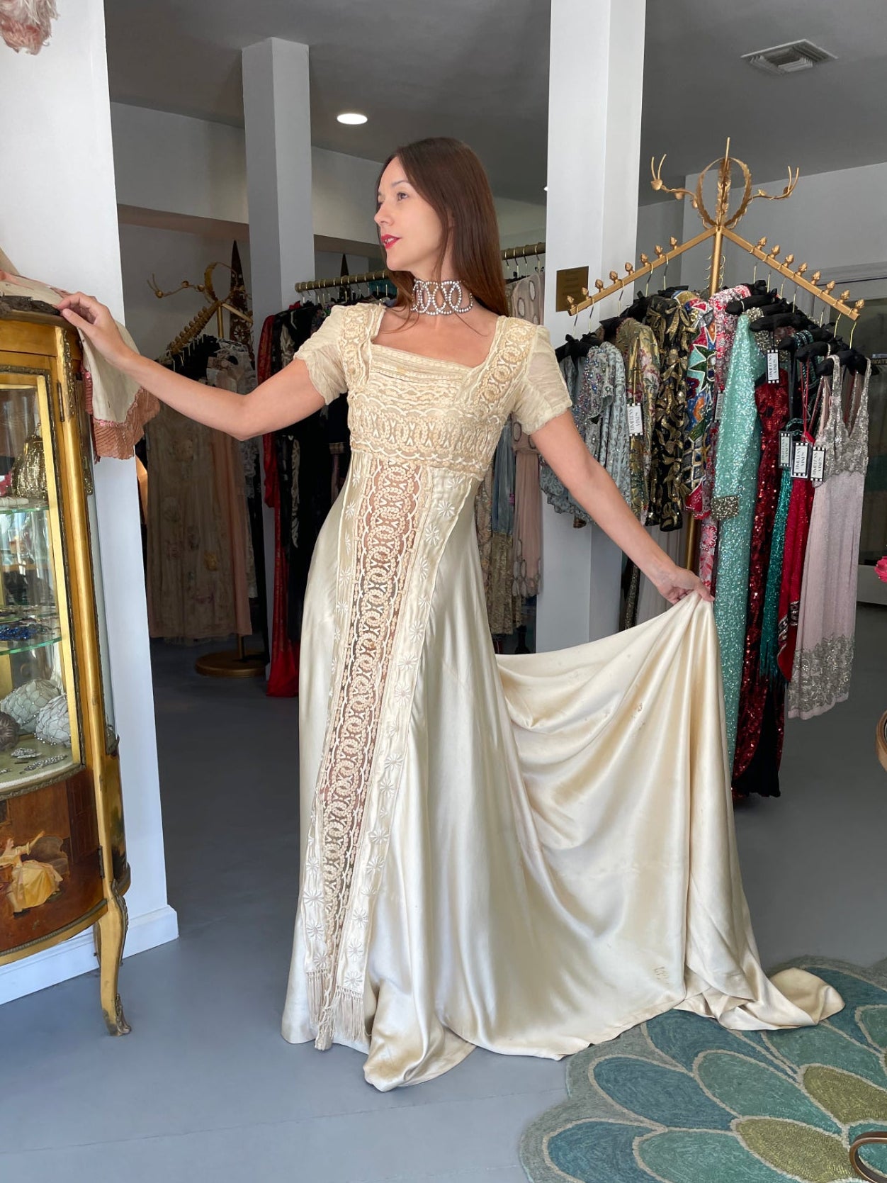 1910's Ivory Embroidered Net-Lace & Silk Satin Trained Bridal Gown - Timeless Vixen 1910's Ivory Embroidered Net-Lace & Silk Satin Trained Bridal Gown - Timeless Vixen