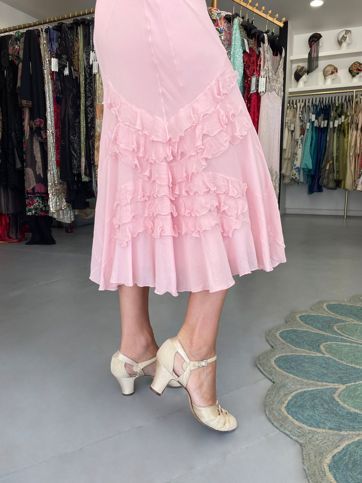 2004 Christian Dior by John Galliano Pastel Pink Silk Tiered Ruffle Bias-Cut Dress