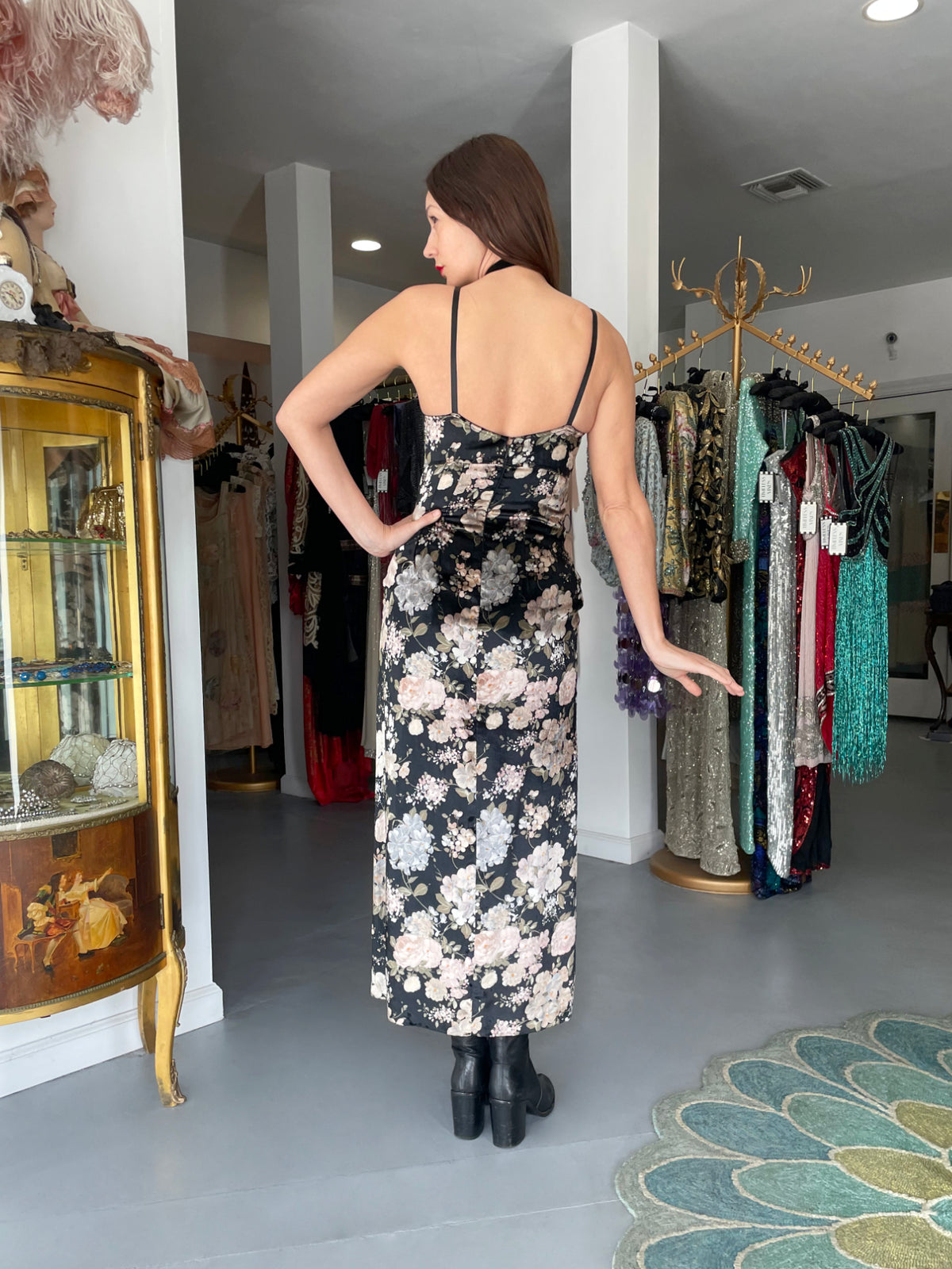 1997 Dolce &amp; Gabbana Floral Stretch Velvet Cut-Out Bustier Slip Dress with Tags