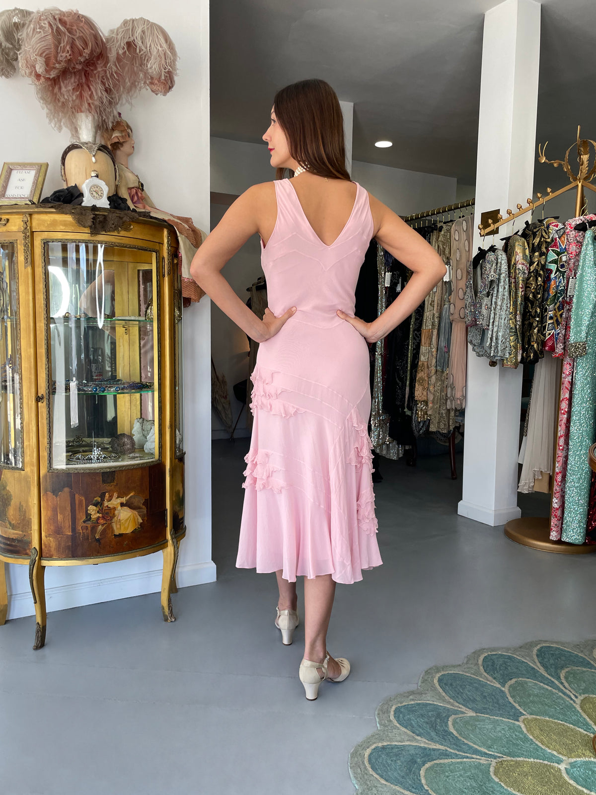 2004 Christian Dior by John Galliano Pastel Pink Silk Tiered Ruffle Bias-Cut Dress