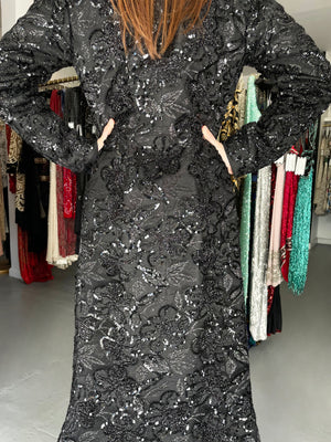 1984 Yves Saint Laurent Haute Couture Sequin Satin Maxi Tuxedo Jacket