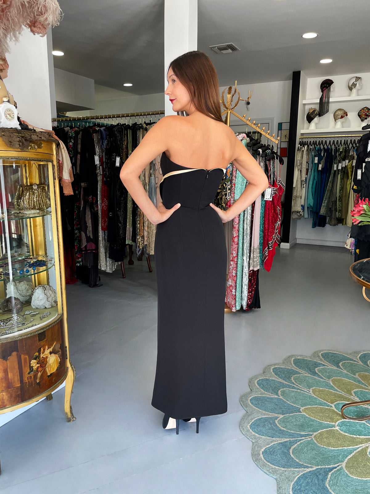 1999 Thierry Mugler Black &amp; Ivory Strapless Bustier Hourglass High-Slit Gown