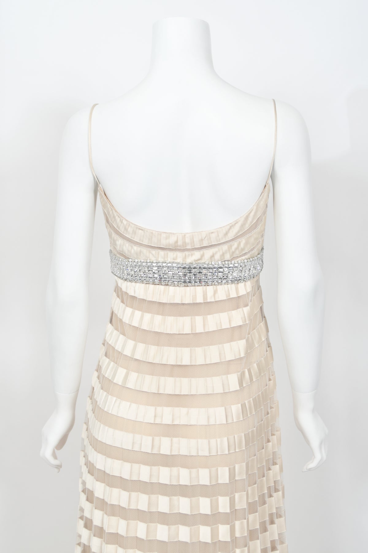 2007 Valentino Documented Runway Ivory Sheer-Illusion Silk &amp; Tulle Pleated Gown