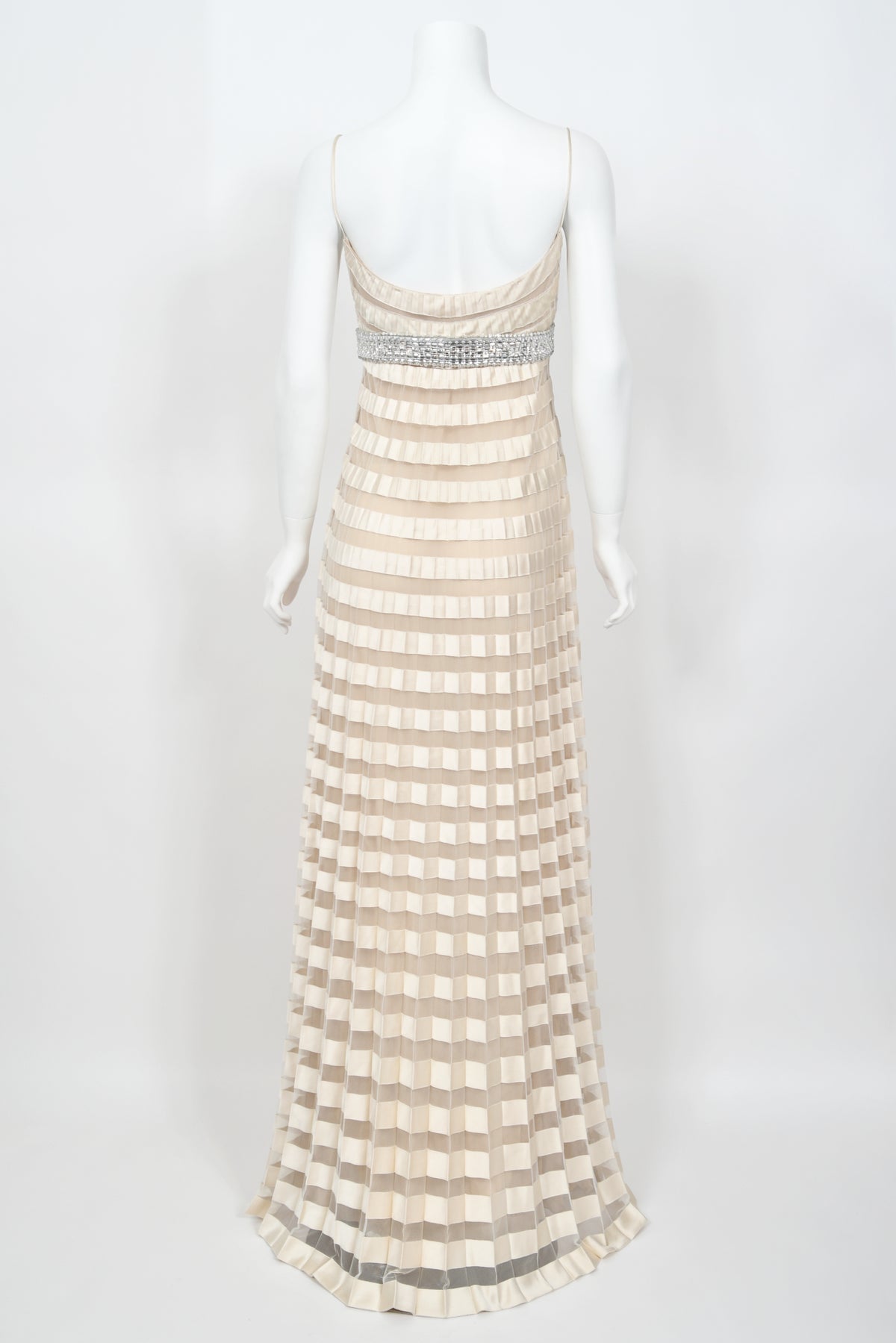 2007 Valentino Documented Runway Ivory Sheer-Illusion Silk &amp; Tulle Pleated Gown