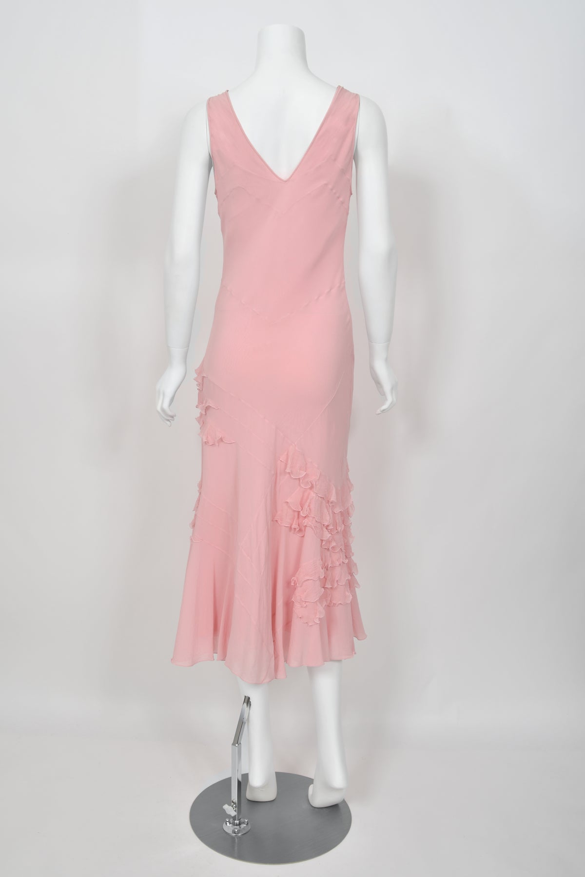 2004 Christian Dior by John Galliano Pastel Pink Silk Tiered Ruffle Bias-Cut Dress