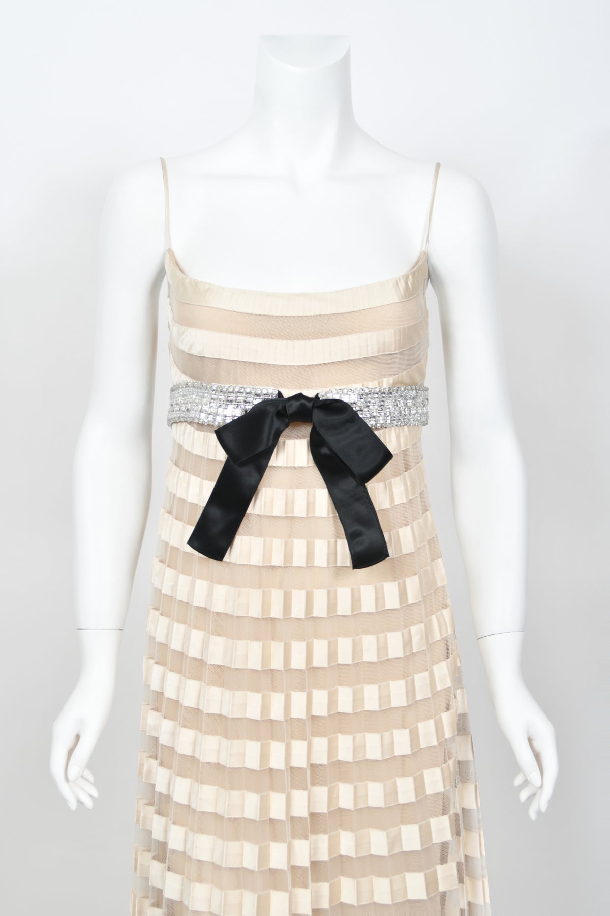 2007 Valentino Documented Runway Ivory Sheer-Illusion Silk &amp; Tulle Pleated Gown