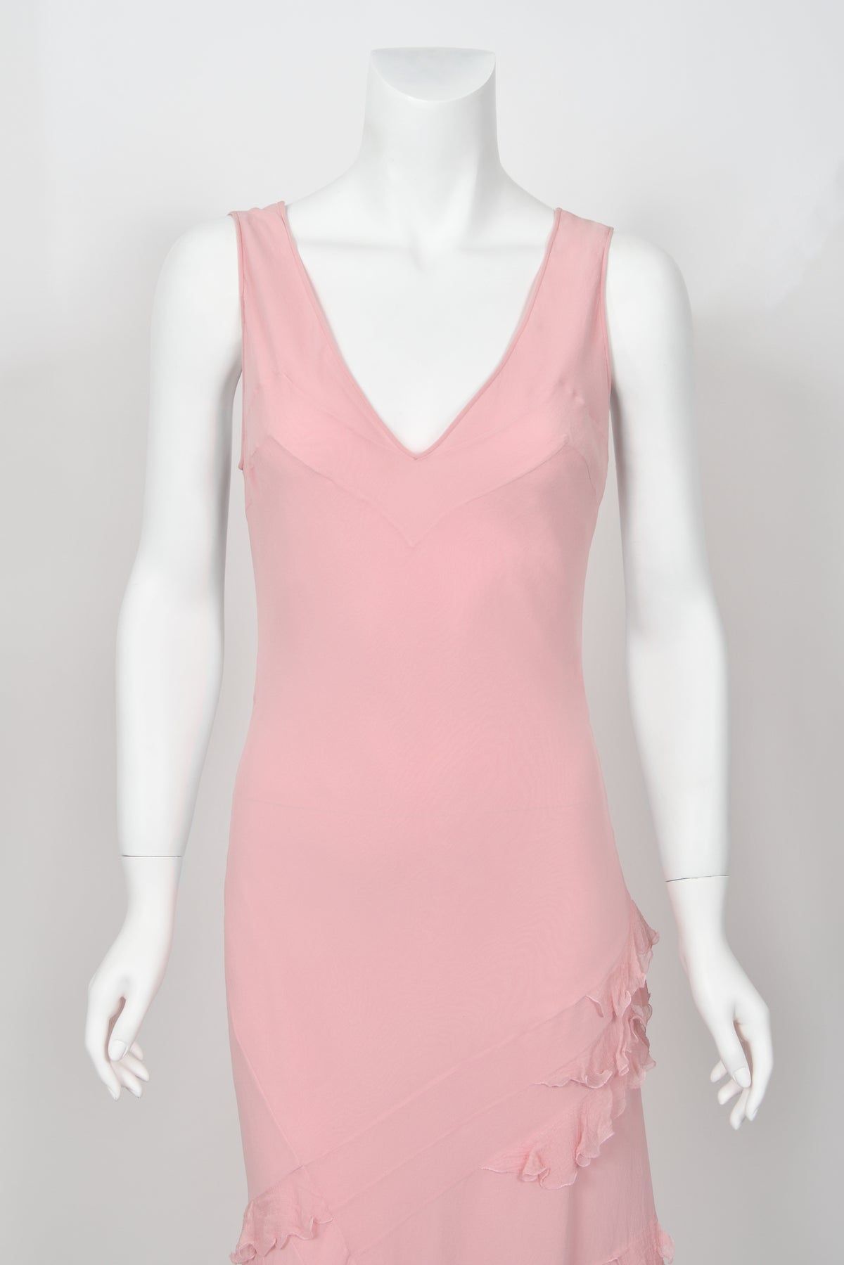 2004 Christian Dior by John Galliano Pastel Pink Silk Tiered Ruffle Bias-Cut Dress