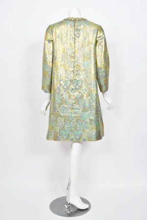 1960's Bob Bugnand Couture Beaded Metallic Silk-Brocade Dress & Matching Coat