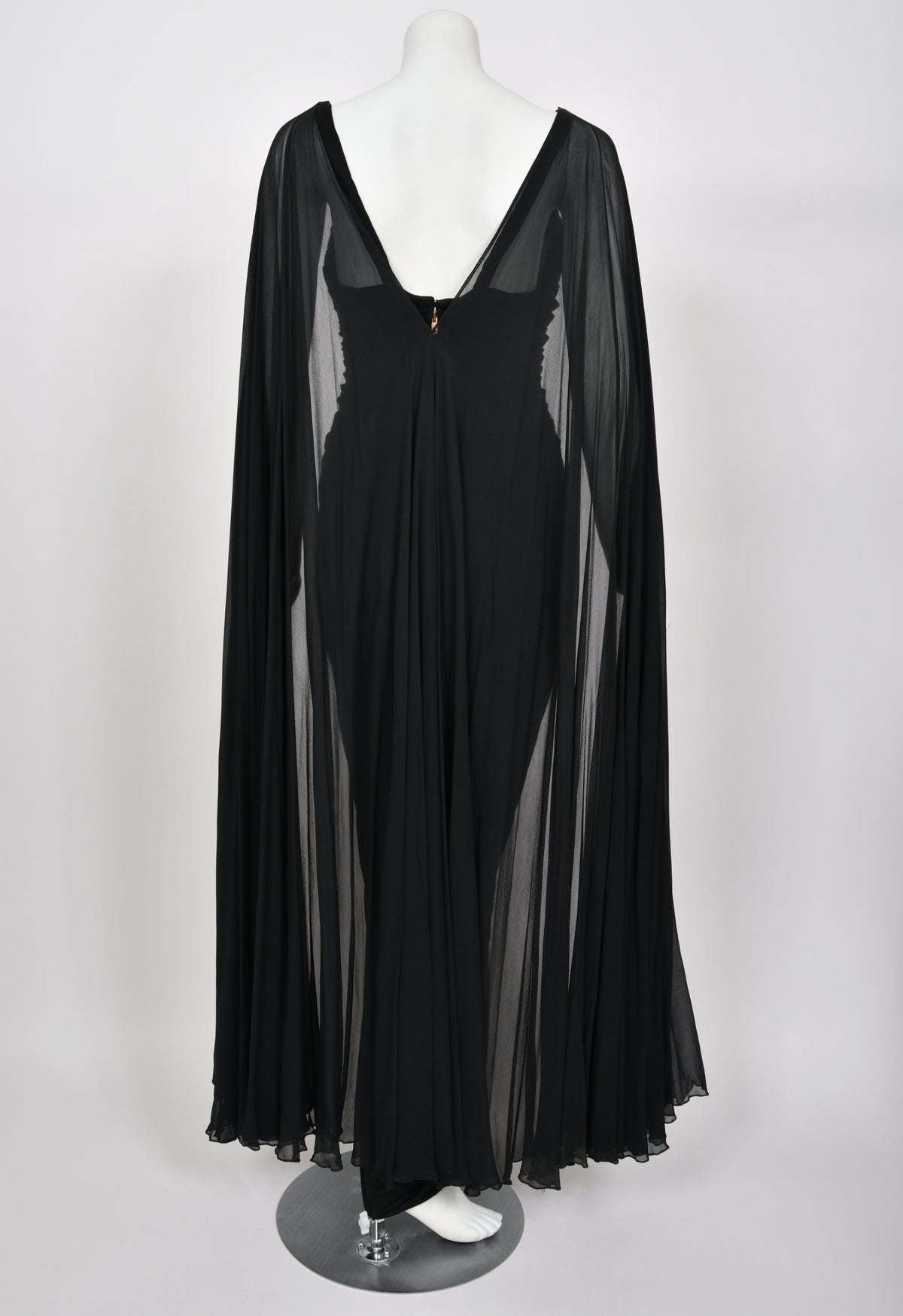 1964 Yma Sumac Documented Custom Couture Ruched Black Silk Hourglass Gown w/ Cape