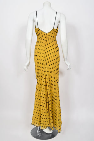 1930's Germaine Monteil Couture Polka Dot Silk Appliqué Bias-Cut Gown w/ Capelet