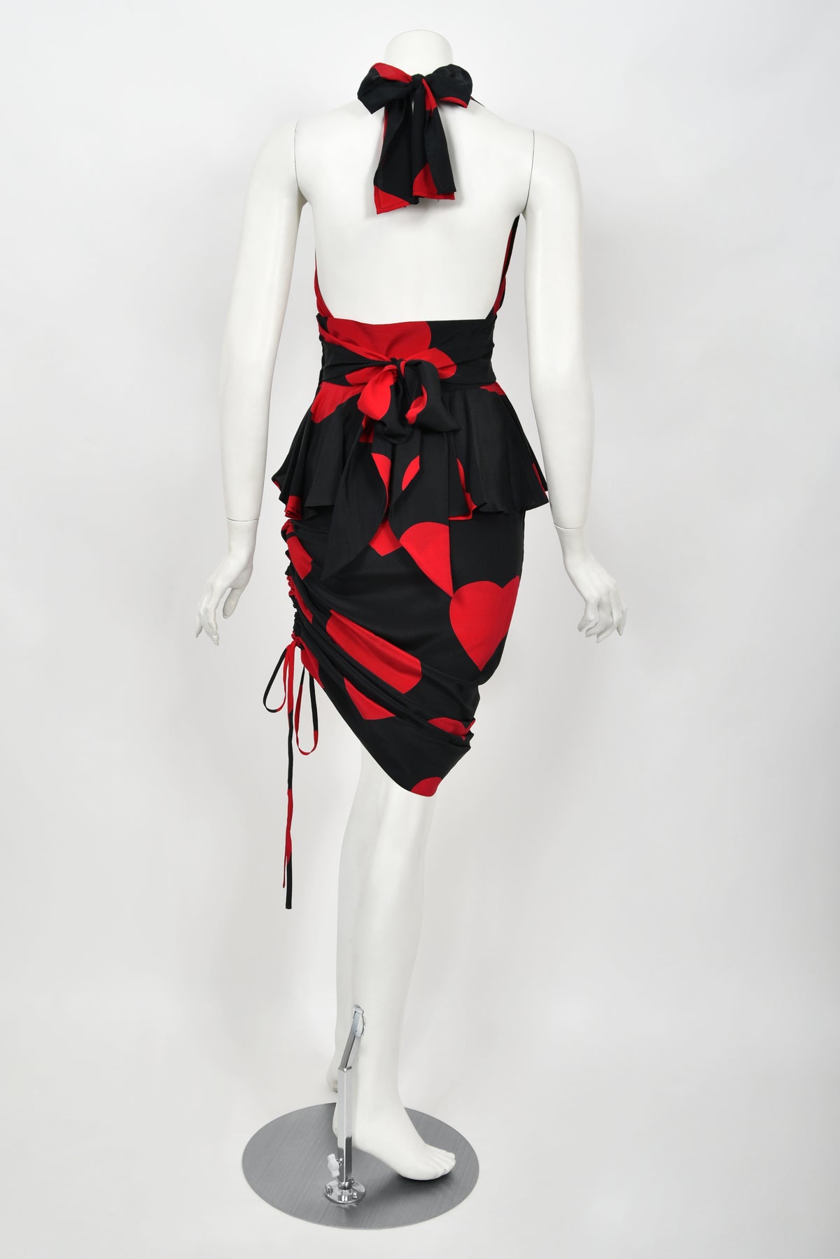 1994 Moschino Couture Documented &#39;Heartbreaker&#39; Novelty Print Silk Convertible Dress
