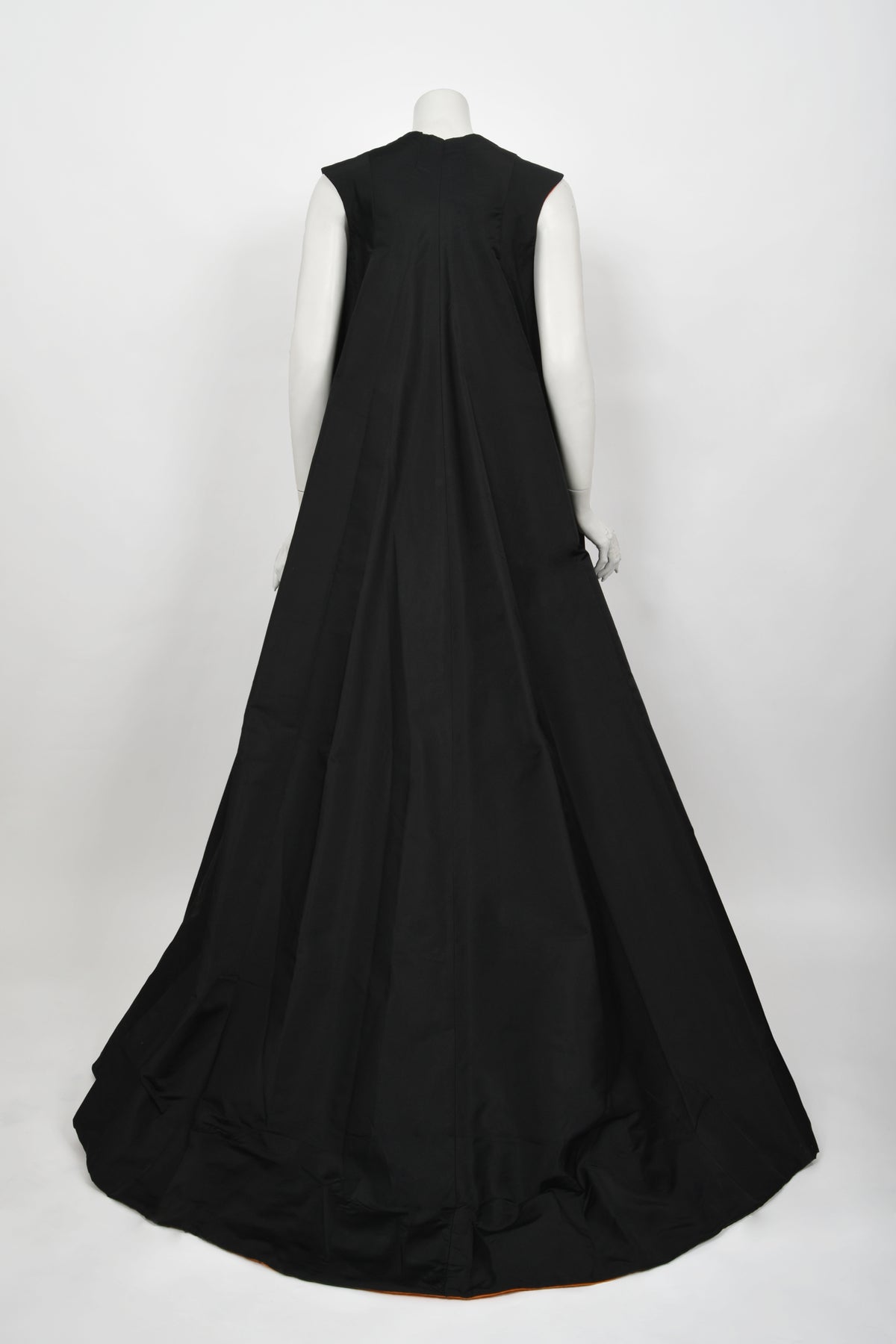 1950&#39;s Yma Sumac Custom Couture Black &amp; Orange Silk Hourglass Gown Ensemble