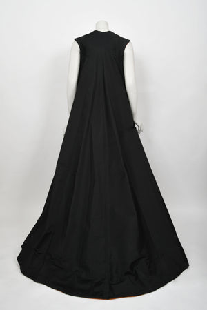 1950's Yma Sumac Custom Couture Black & Orange Silk Hourglass Gown Ensemble