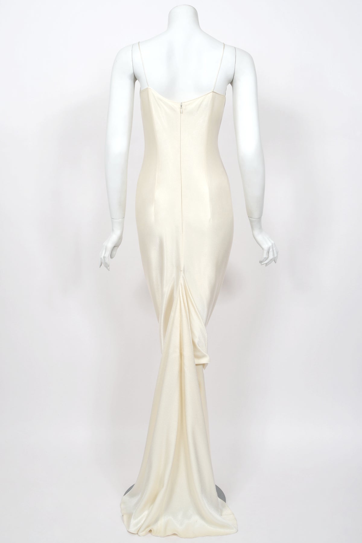 1999 John Galliano ‘Ballets Russes’ Collection Ivory Silk Ruched Bias-Cut Trained Slip Gown