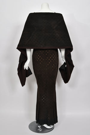 1999 Christian Dior by John Galliano Brown Suede & Sheer Lace Bias-Cut Slip Gown w/ Shawl