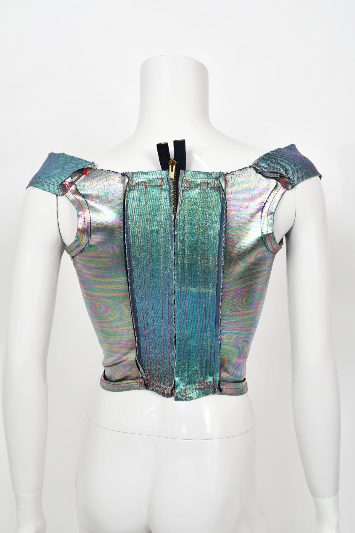 1993 Vivienne Westwood Runway Metallic Foiled Denim Corset Bustier &amp; Matching Pants