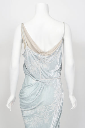 2006 Christian Dior by John Galliano Ice Blue Silk Velvet Asymmetric Draped Bias-Cut Gown