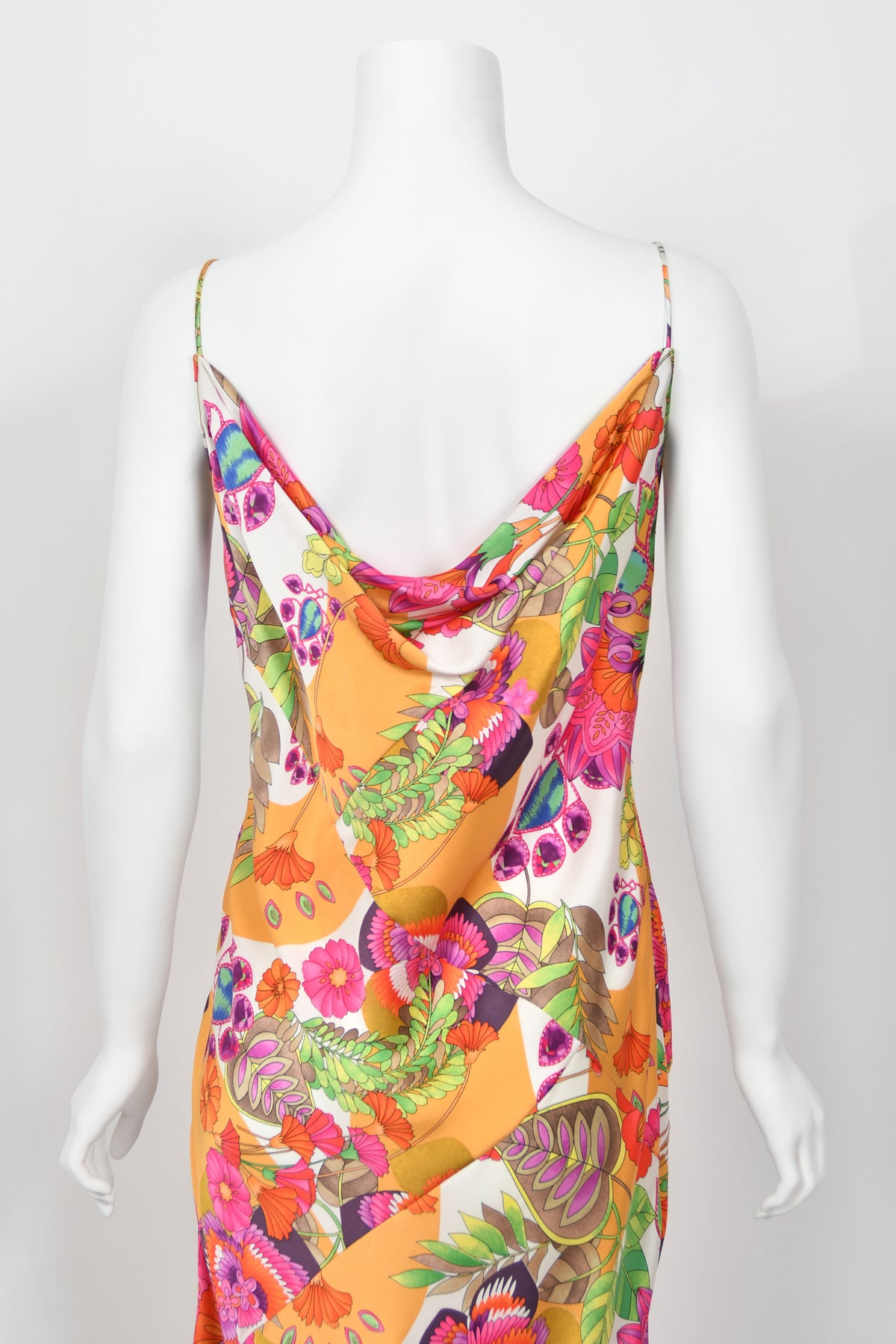 2005 Christian Dior by John Galliano Colorful Tie Dye Floral Silk Bias-Cut Dress