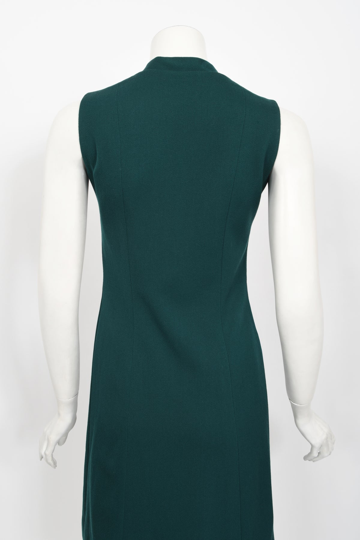 1966 Jacques Esterel Haute Couture Documented Teal Green Op-Art Mod Dress