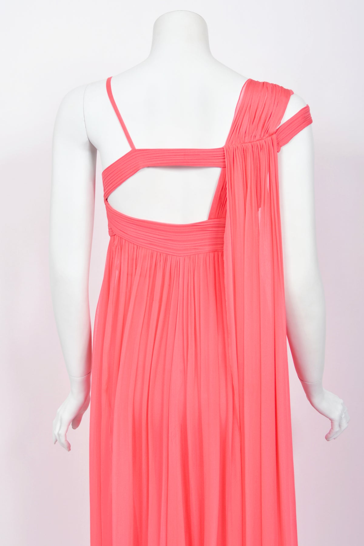 2008 Versace Runway Bubblegum Pink Pleated Silk Goddess Gown