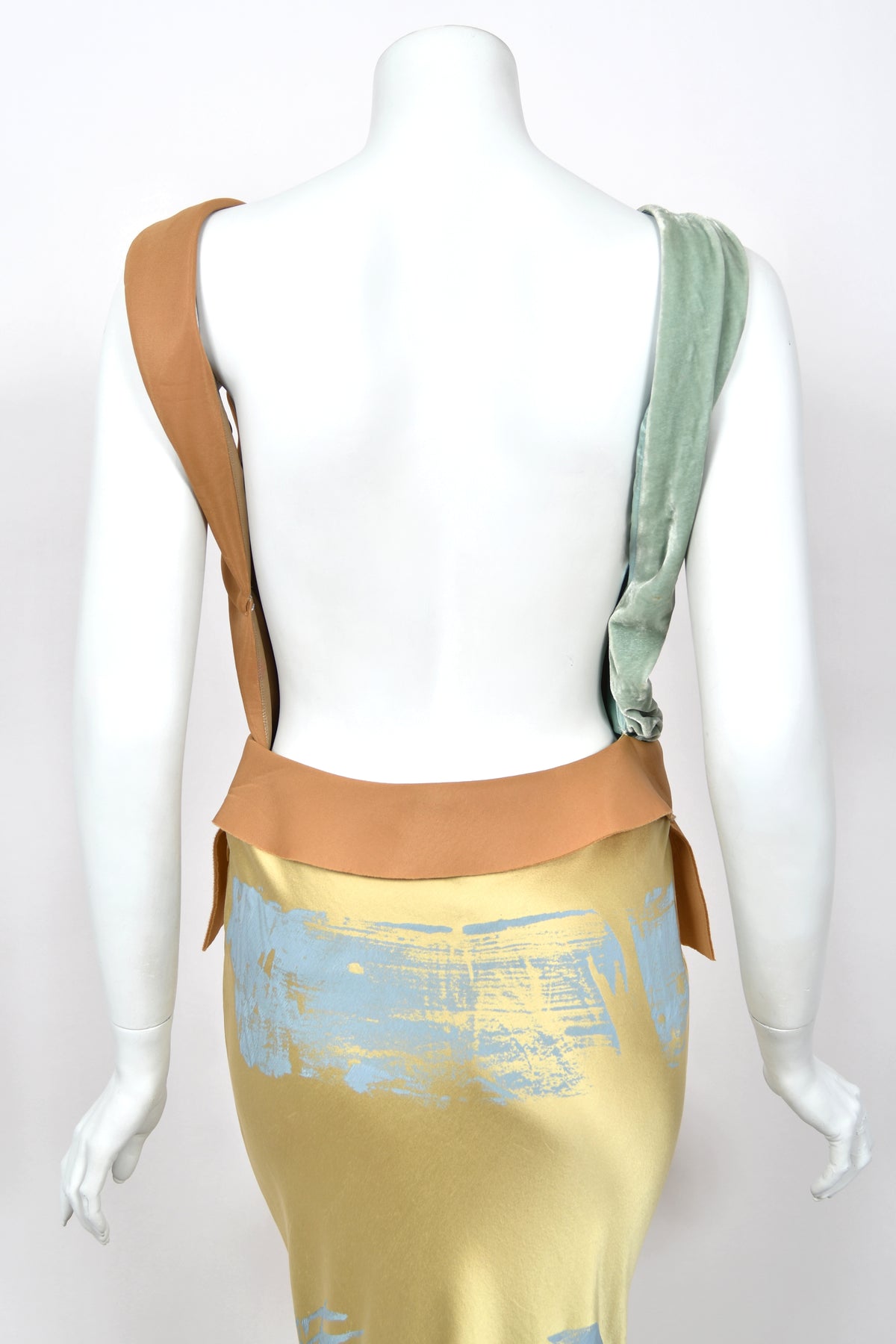2016 Maison Margiela by John Galliano Runway Champagne Satin Breastplate Backless Bias-Cut Gown